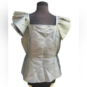 Y2K Cache Gold Metallic Fairy Glam Party Smocked Back Babydoll Top Large Fairy